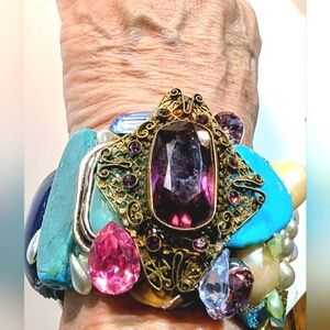 Wendy Gell  wristy amethyst and turquoise with pearls and filigree. Swarovski .